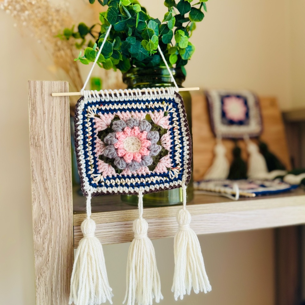 🌸 Embossed 3D Floral Crochet Wall Hanging | Premium Nursery Decor